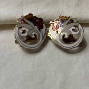 Elegant Gold and Multicolor Enamel Earrings